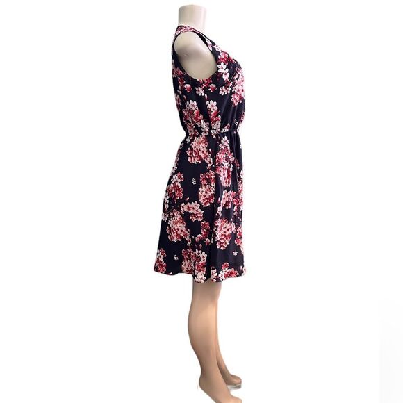 Elle Navy Blue Pink Floral Cherry Blossom Sleeveless Dress Size Small - Picture 7 of 11